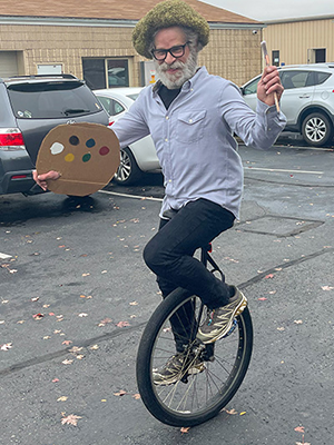 Workers enjoying snow